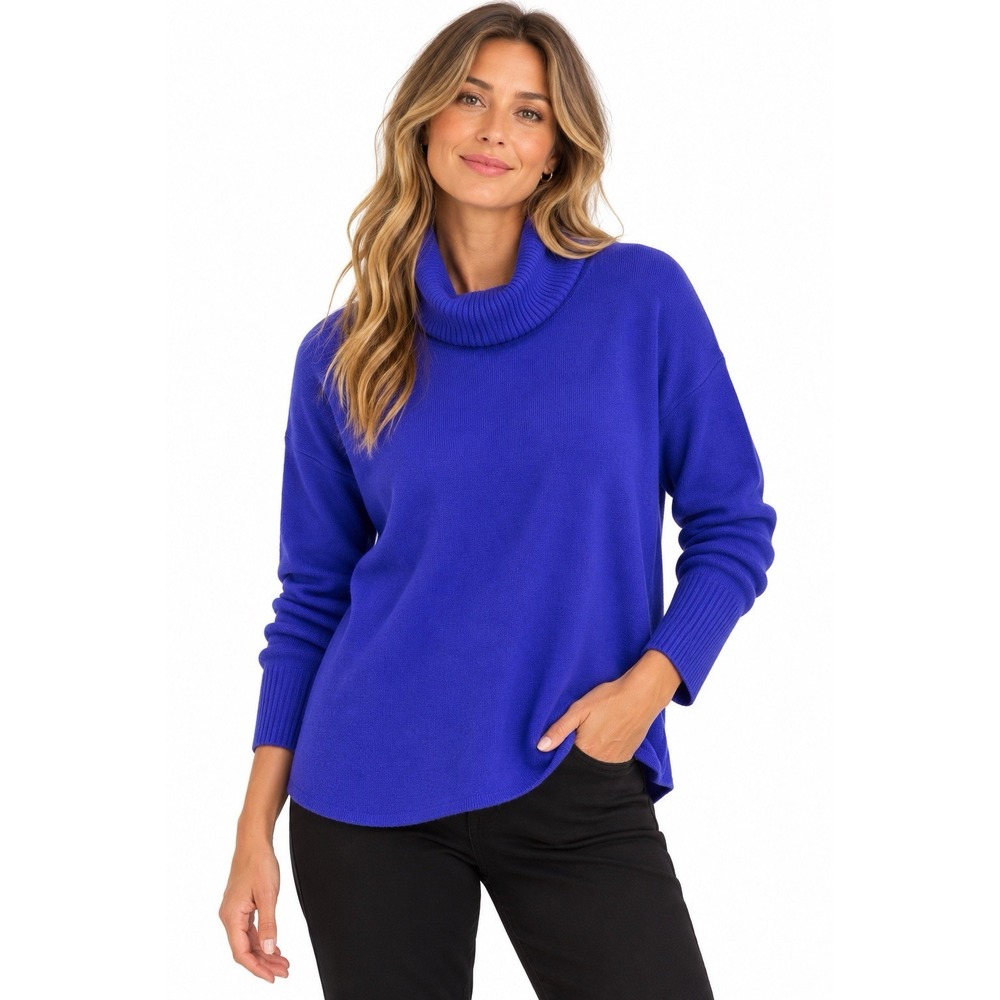 Eileen Fisher 100% Wool Sweater M Purple Cowl Turtle Neck Quiet Luxury Money